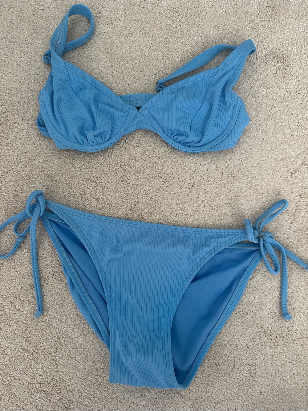 Target Blue Ribbed Underwire Tie-Side Bikini Set